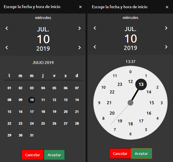 escoger fechas y hora